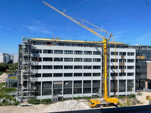 SAP Walldorf campus construction site illustrating SAP API Policy changes for integrations and AI agents.