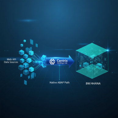 Abstract data flow across modern server racks, representing seamless Web API integration within SAP BW/4HANA infrastructure.